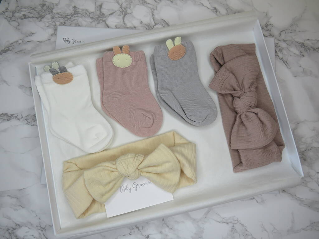 Bunny Socks And Ribbed Bows Baby Gift Set - Clothing & Accessories > Clothing > Baby & Toddler Clothing > Baby & Toddler Socks & Tights - The Present King