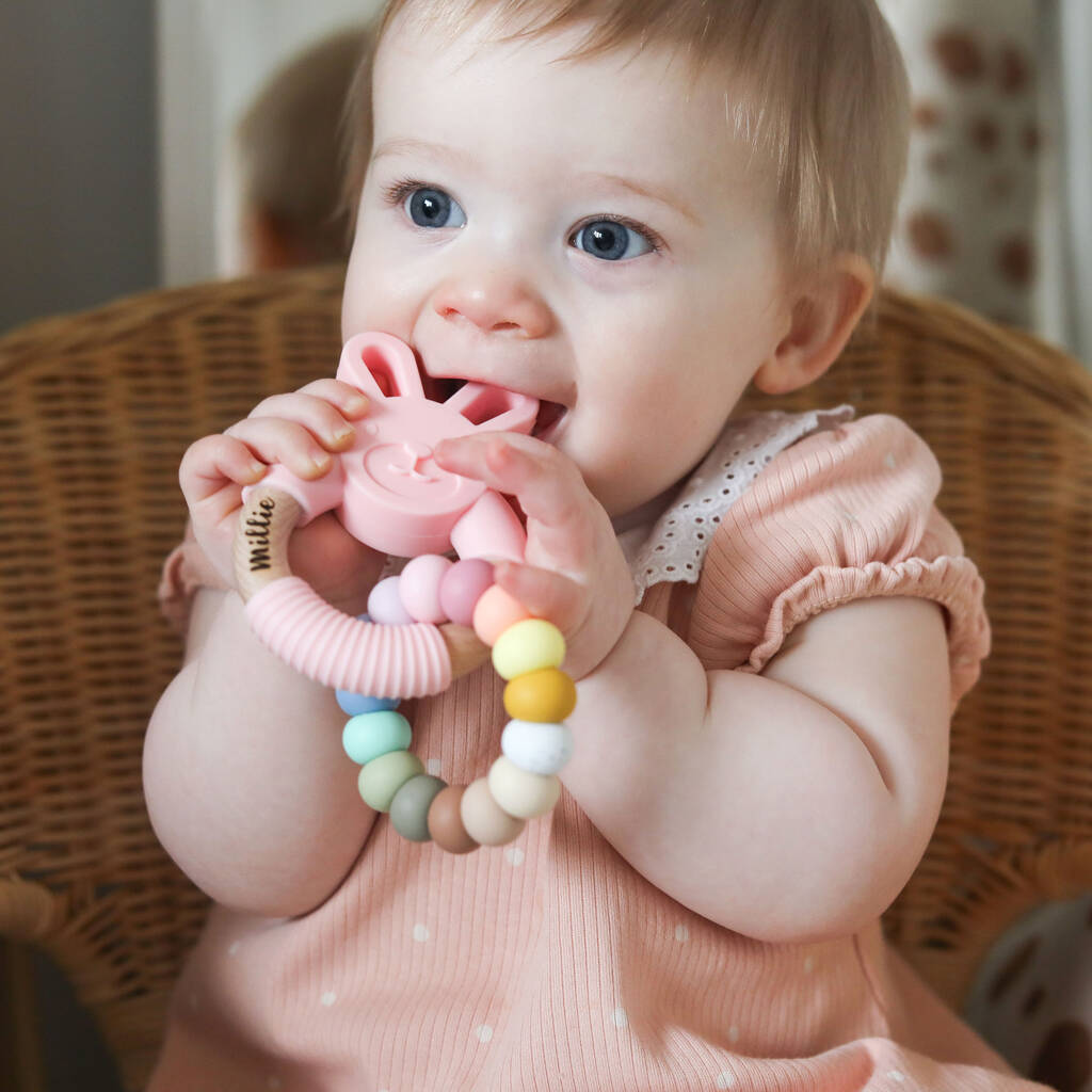 Bunny Teether Personalised Silicone And Wood - Toys & Games > Baby & Toddler Toys > Teethers - The Present King