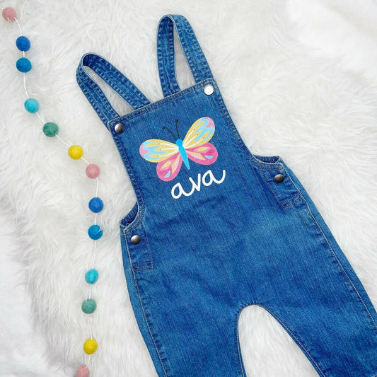 Butterfly Personalised Baby/Kids Denim Dungarees - Clothing & Accessories > Clothing > Baby & Toddler Clothing > Baby & Toddler Bottoms - The Present King