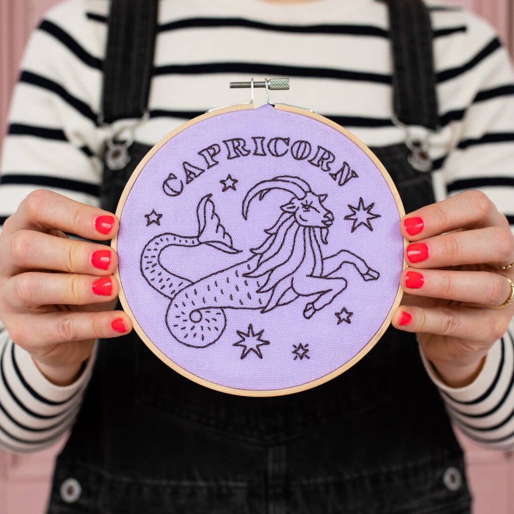 Capricorn Zodiac Embroidery Hoop Kit, Purple - Toys & Games - The Present King