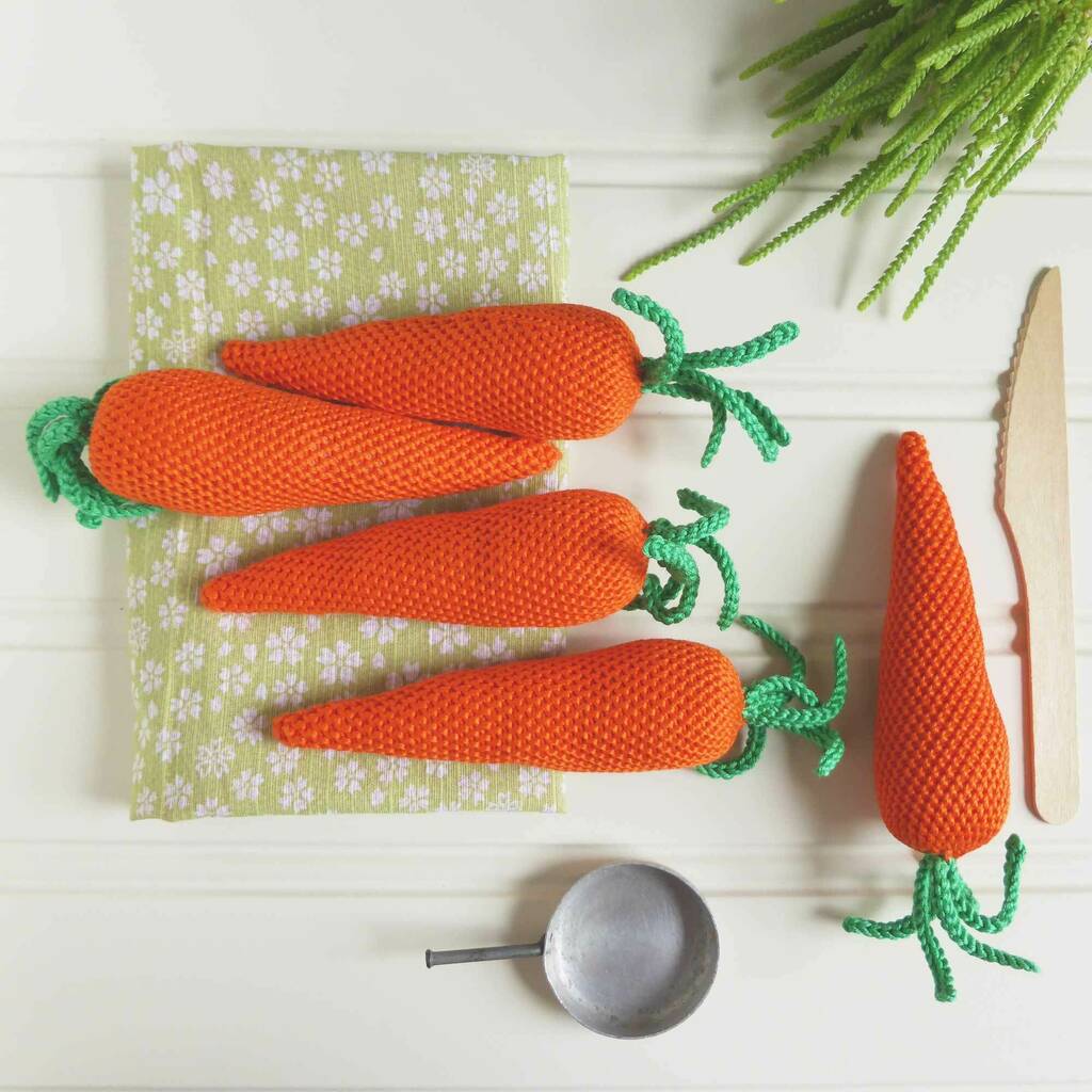 Carrot Play Pretend Crochet Vegetable Soft Toy, Orange - Toys & Games - The Present King