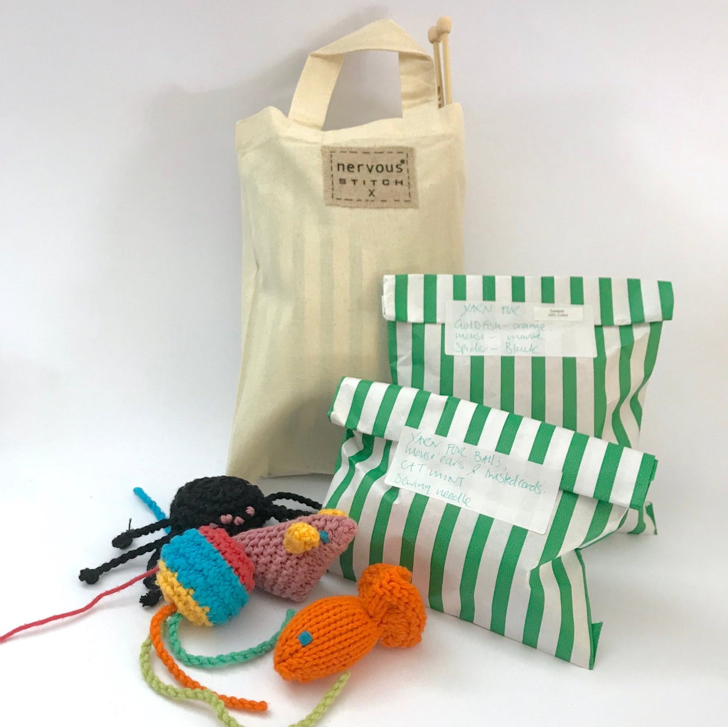 Cat Toy Hand Knitting Kit, Multi - Coloured - Toys & Games - The Present King