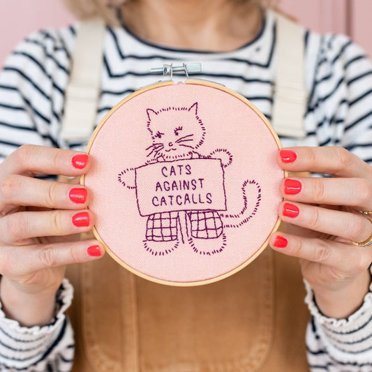 Cats Against Catcalls Embroidery Hoop Kit, Pink - Toys & Games - The Present King