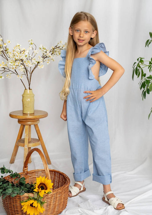 Chambray Florence Dungarees With Monogramming, Blue - Clothing & Accessories - The Present King