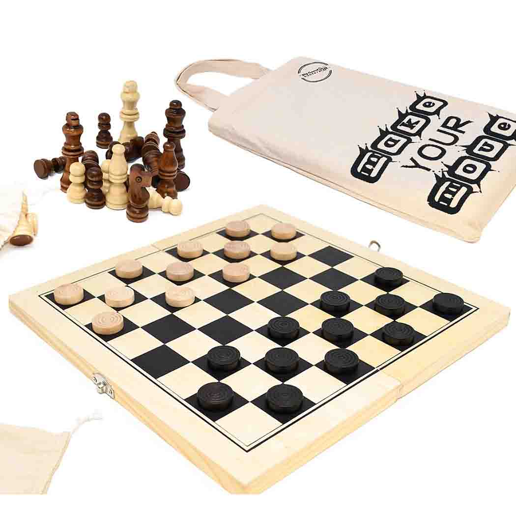 Chess and Draughts Set - Wooden 2 - In - 1 Set - Toys & Games - The Present King