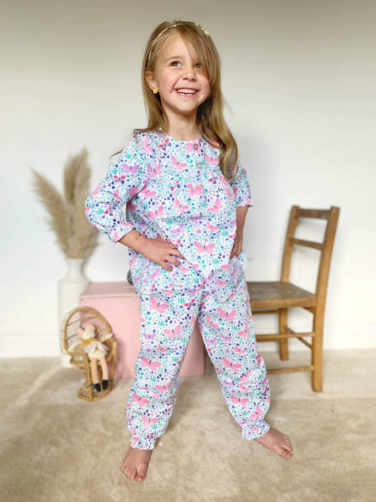 Children's Cotton Pyjama Set Flutterby Butterfly, Purple - Clothing & Accessories > Clothing > Baby & Toddler Clothing > Baby & Toddler Sleepwear - The Present King