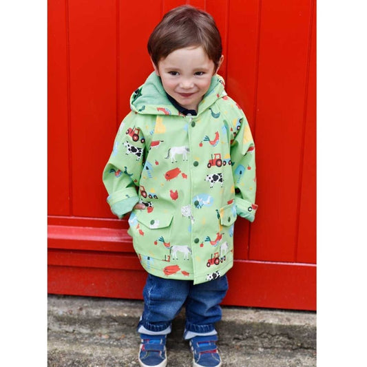 Children's Green Farmyard Hooded Raincoat, Green - Clothing & Accessories - The Present King