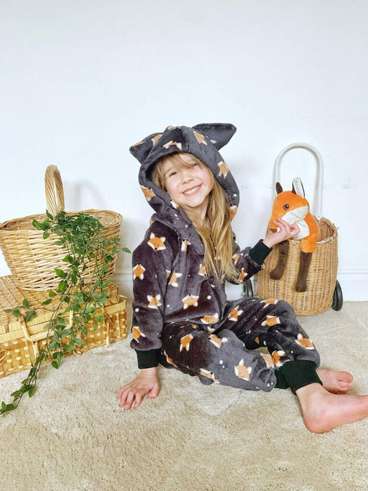 Children's Onesie Grey Fox Print Unisex Kids, Grey - Clothing & Accessories - The Present King