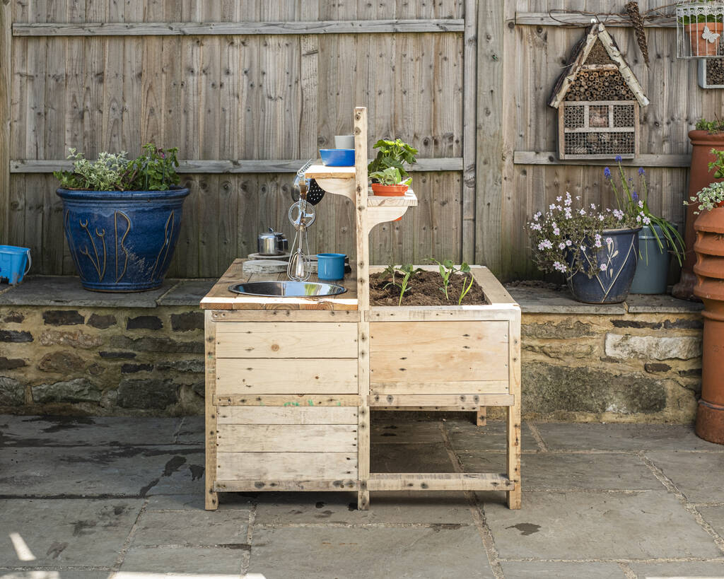 Children's Wooden Outdoor Mud Kitchen And Veg Patch, Multiple Choices Available/Natural - Toys & Games - The Present King