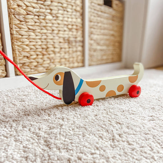 Children's Wooden Sausage Dog Pull Along Toy, Brown/White - Toys & Games - The Present King