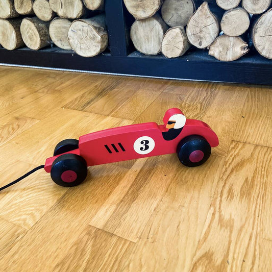 Children's Wooden Toy Pull Along Vintage Racing Car, Red - Toys & Games - The Present King