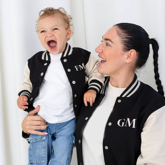 Child's Personalised Embroidered Initials Mini Me Bomber Jackets For Mother And Child, Black - Clothing & Accessories - The Present King