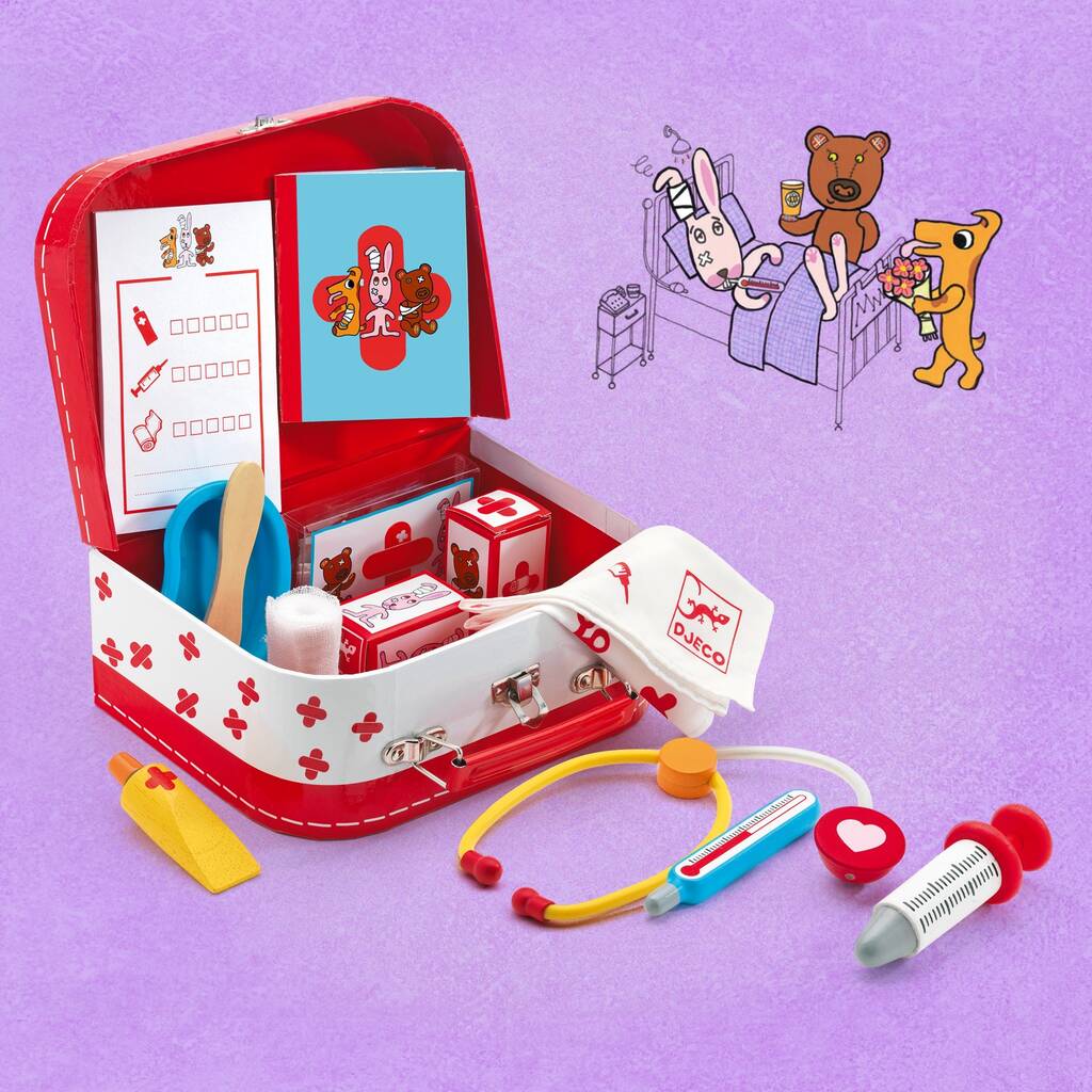 Child's Wooden Pretend Play Vet Kit, Red - Toys & Games - The Present King