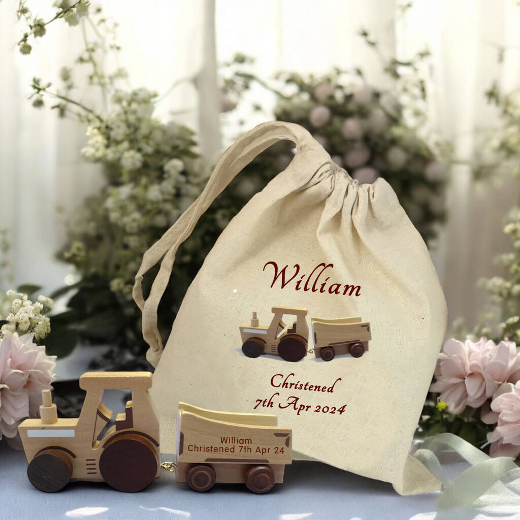 Christening Gift Personalised Tractor And Gift Bag - Toys & Games - The Present King