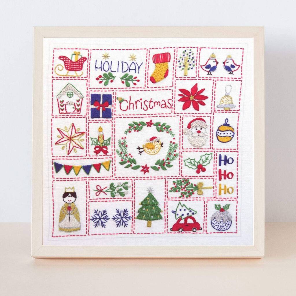 Christmas Advent Calendar Hand Embroidery Kit, Cream/Ivory/Multi - Coloured - Toys & Games - The Present King