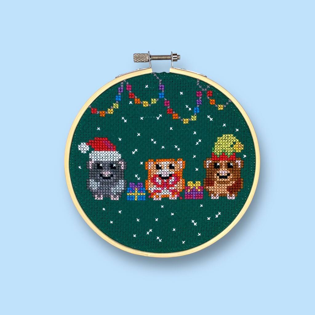 Christmas Guinea Pig Trio Cross Stitch Kit For Beginners - Toys & Games - The Present King