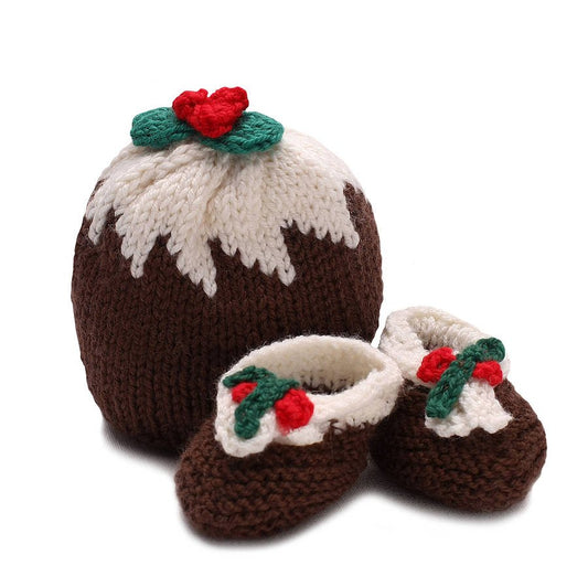 Christmas Pudding Hat And Booties Set, Brown - Clothing & Accessories - The Present King