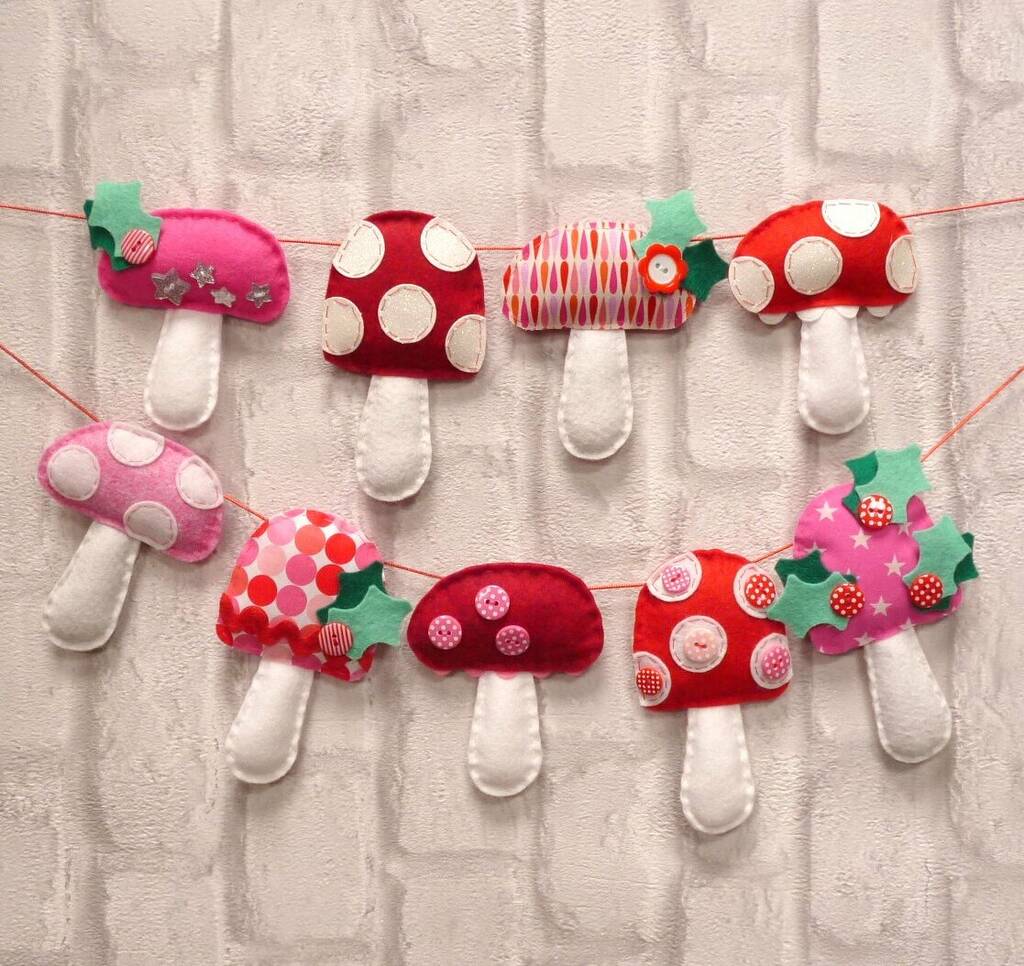 Christmas Toadstool Garland Sewing Kit, Pink/Red - Toys & Games - The Present King