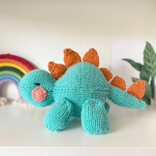 Chubby Stegosaurus Dinosaur Knitting Pattern, Blue/Green/Orange - Toys & Games - The Present King