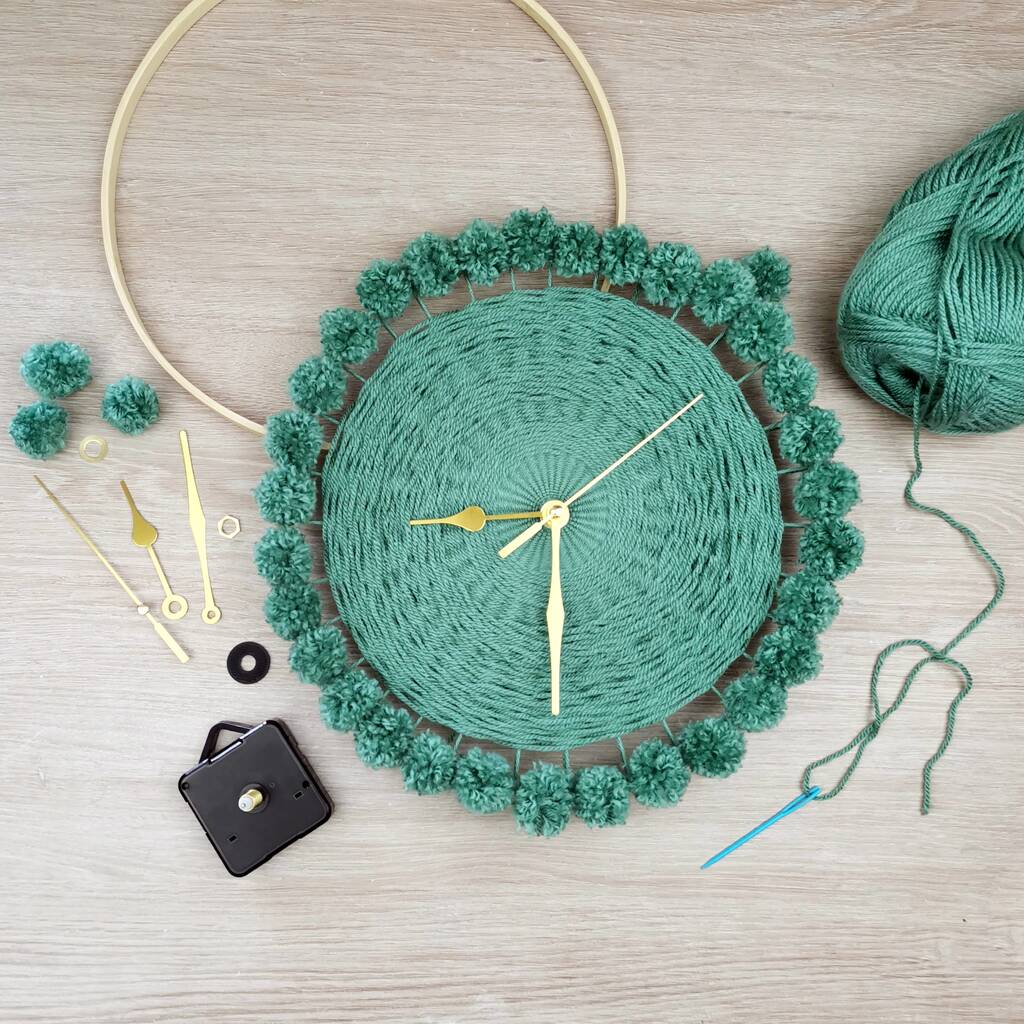 Circular Woven Pom Pom Clock Making Kit, Green - Toys & Games - The Present King