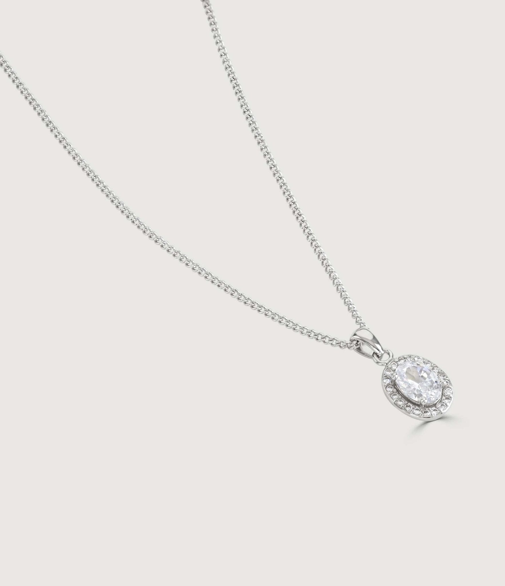 CLEAR OVAL HALO PENDANT - Clothing & Accessories > Jewelry > Necklaces - The Present King