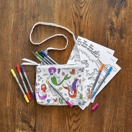 Colour In Mermaid Crossbody Bag + 10 Pens Colouring Kit, White - Toys & Games - The Present King