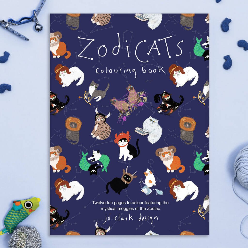 Colouring Book Cats Star Signs Of The Zodiac Booklet, Black/Blue/Cream/Gold/Orange/Pink/Purple/Red/White - Toys & Games - The Present King