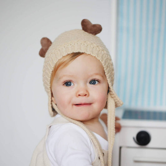 Corn Stitch Knit Reindeer Hat For Baby And Toddler, Beige/Brown/Cream - Baby & Toddler Clothing Accessories - The Present King