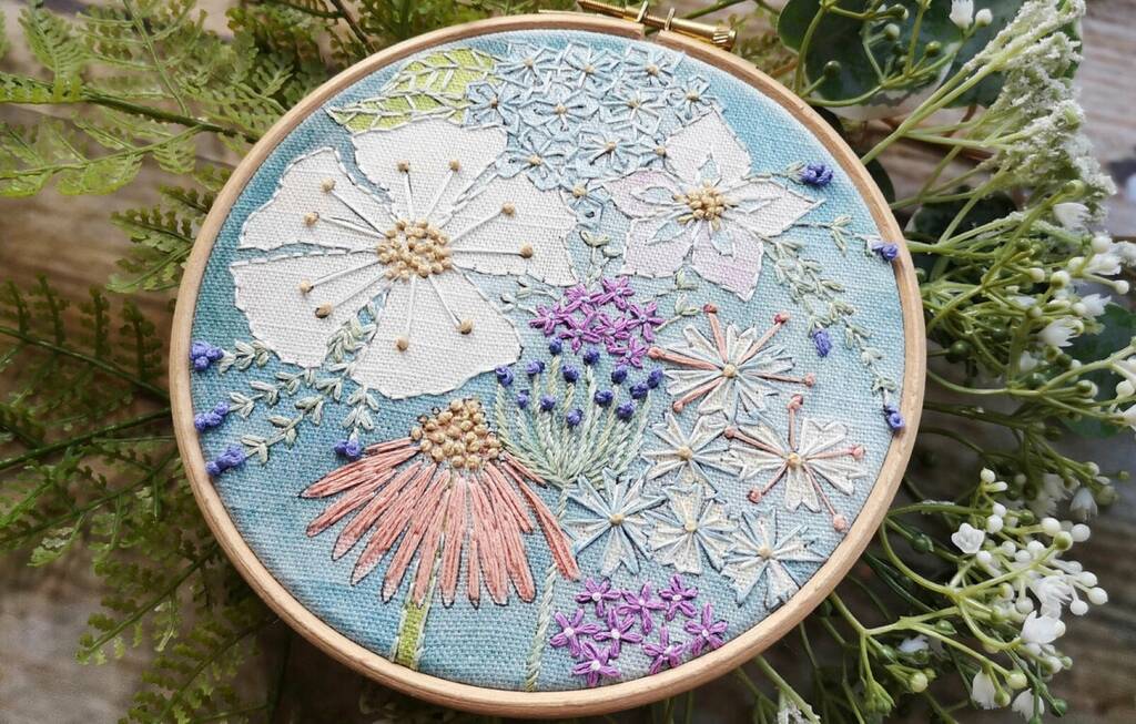 Cosmos Flowers Embroidery Kit, Blue - Toys & Games - The Present King