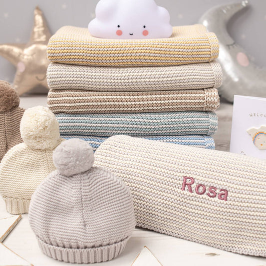 Cosy Mini Stripe Baby Blanket And Bobble Hat Gift Set, Grey - Baby & Toddler Clothing - The Present King