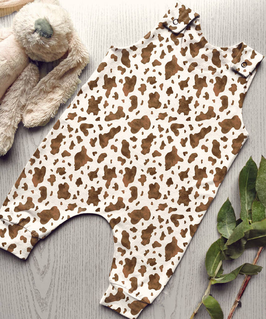 Cow Print Romper, Brown/Cream - Baby & Toddler Clothing - The Present King