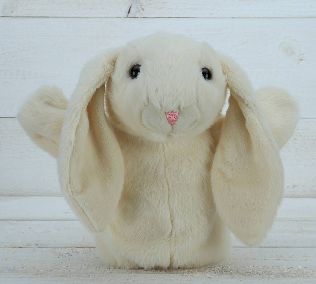 Cream Bunny Hand Puppet With Matching Mini Toy, Cream - Toys & Games - The Present King