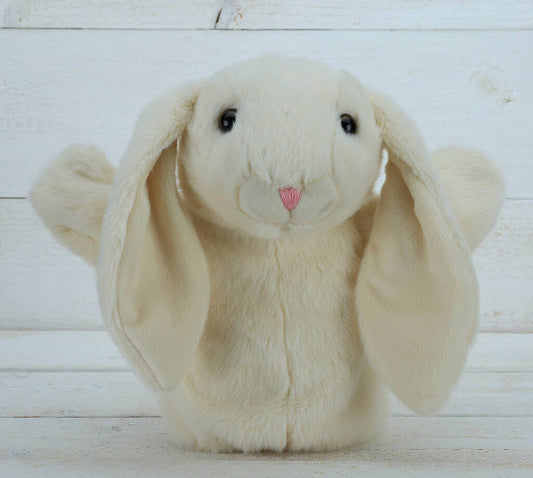 Cream Bunny Hand Puppet With Matching Mini Toy, Cream - Toys & Games - The Present King