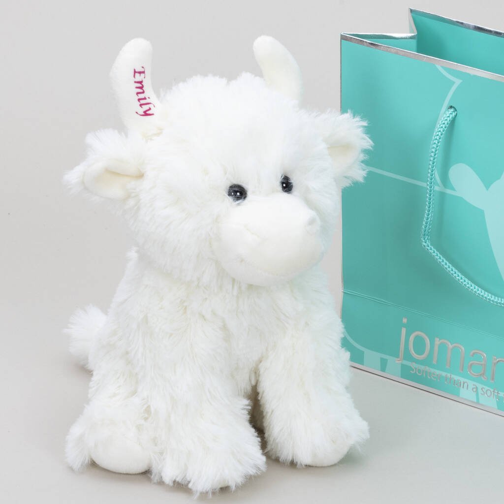 Cream Highland Cow Soft Toy+Personalised Horn+Gift Bag, Cream - Toys & Games - The Present King