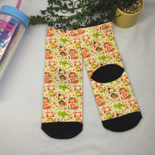 Custom Handprinted Little Foxes Kids Socks, Black/Orange - Clothing & Accessories - The Present King