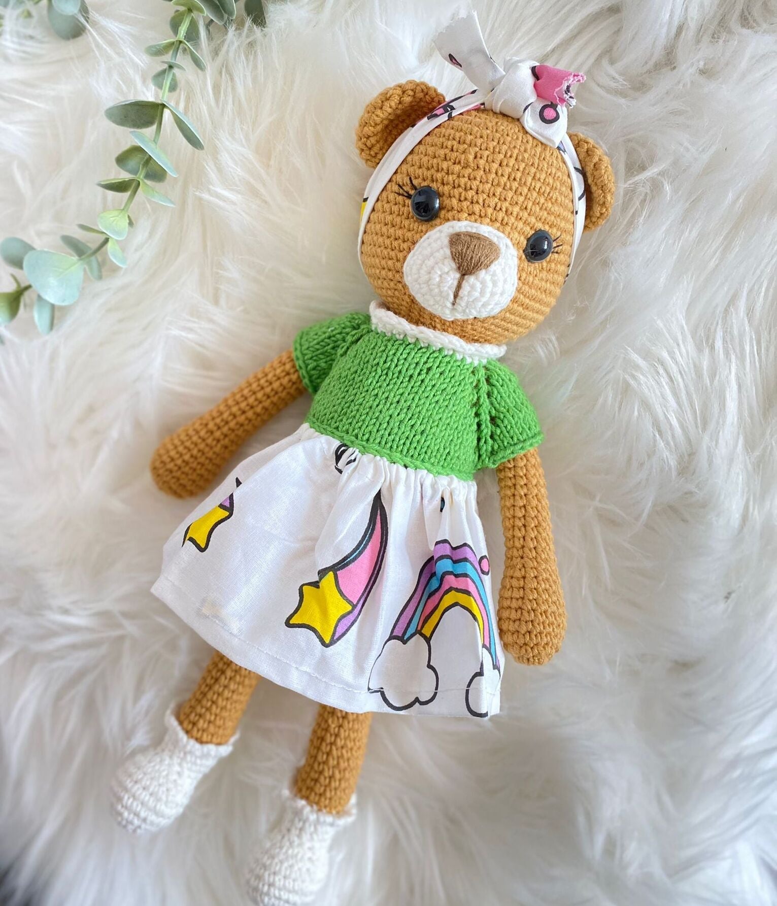 Cute Handmade Teddy Bear With Colourful Dress, Beige/Green/Pink/White/Yellow - Toys & Games > Toys > Dolls, Playsets & Toy Figures > Stuffed Animals - The Present King