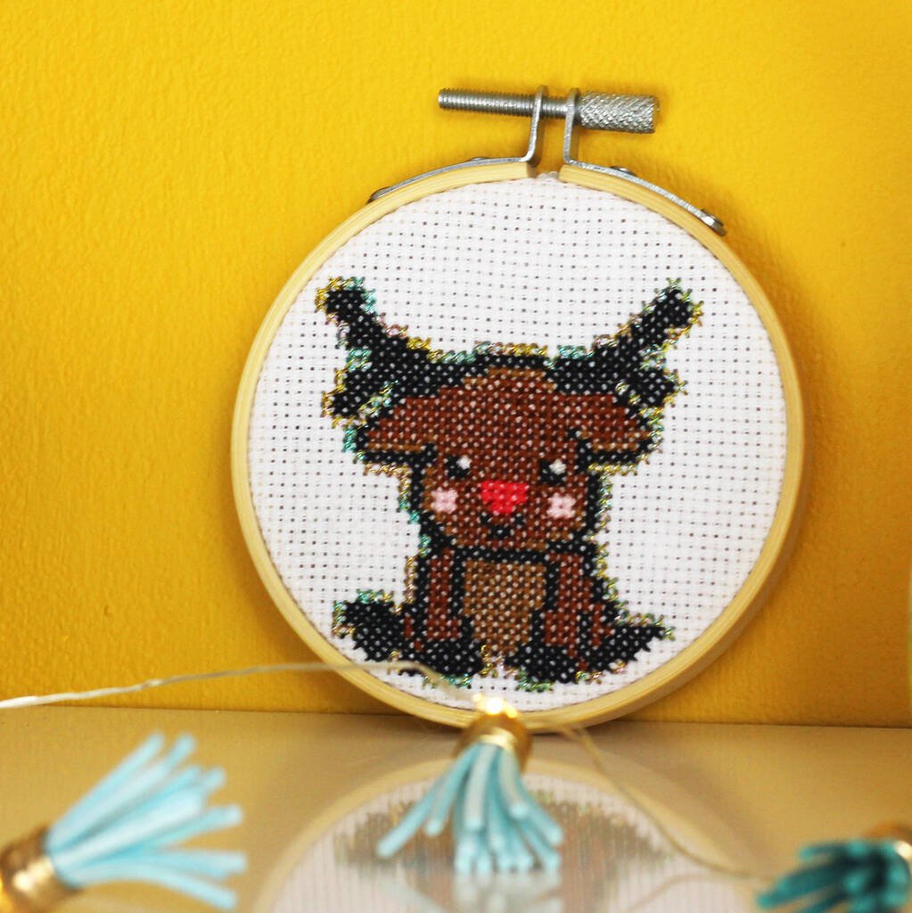 Cute Reindeer Cross Stitch Kit, Brown - Toys & Games - The Present King