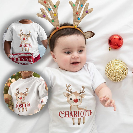 Cute Reindeer Name Christmas Children's Clothing, White - Clothing & Accessories > Clothing > Baby & Toddler Clothing - The Present King