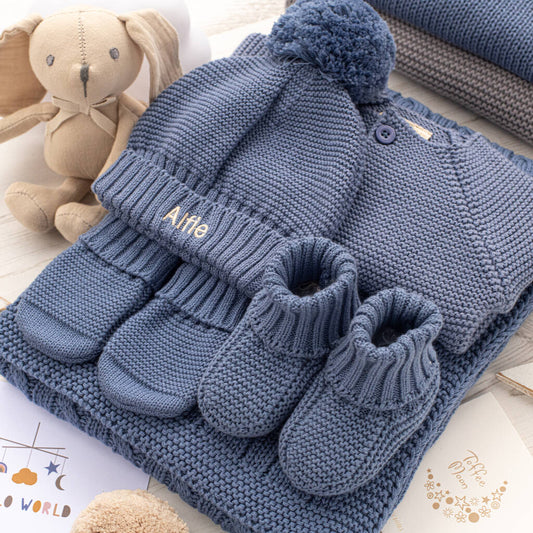 Dark Blue Welcome Baby Knitted Essentials And Toy Gift Set, Blue - Baby & Toddler - The Present King