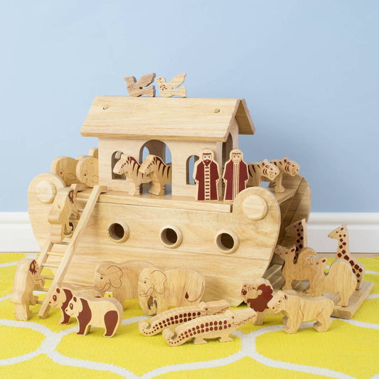 Deluxe Natural Wood Noah's Ark Playset + 24 Characters, Natural - Toys & Games - The Present King