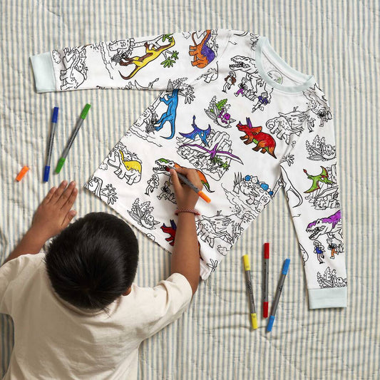 Dinosaur Colour In Pyjamas + 10 Pens Colouring Kit, White - Toys & Games - The Present King