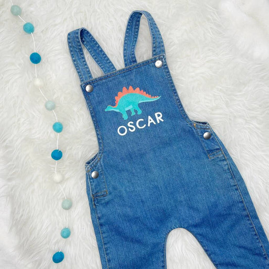 Dinosaur Personalised Baby/Kids Denim Dungarees - Clothing & Accessories > Clothing > Baby & Toddler Clothing > Baby & Toddler Bottoms - The Present King