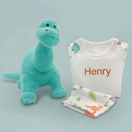 Dinosaur Soft Toy And Personalised Pyjamas, Aqua, Blue - Toys & Games - The Present King