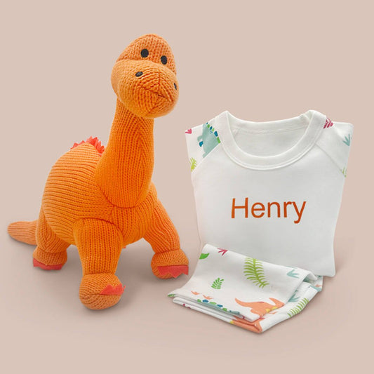 Dinosaur Soft Toy And Personalised Pyjamas, Orange, Orange - Toys & Games - The Present King