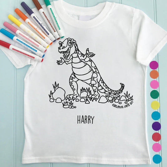 Dinosaur T Rex Personalised Colour In T Shirt - Toys & Games - The Present King