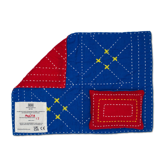 Doll Sized Geometric Red And Blue Reversible Bedding, Blue - Toys & Games - The Present King