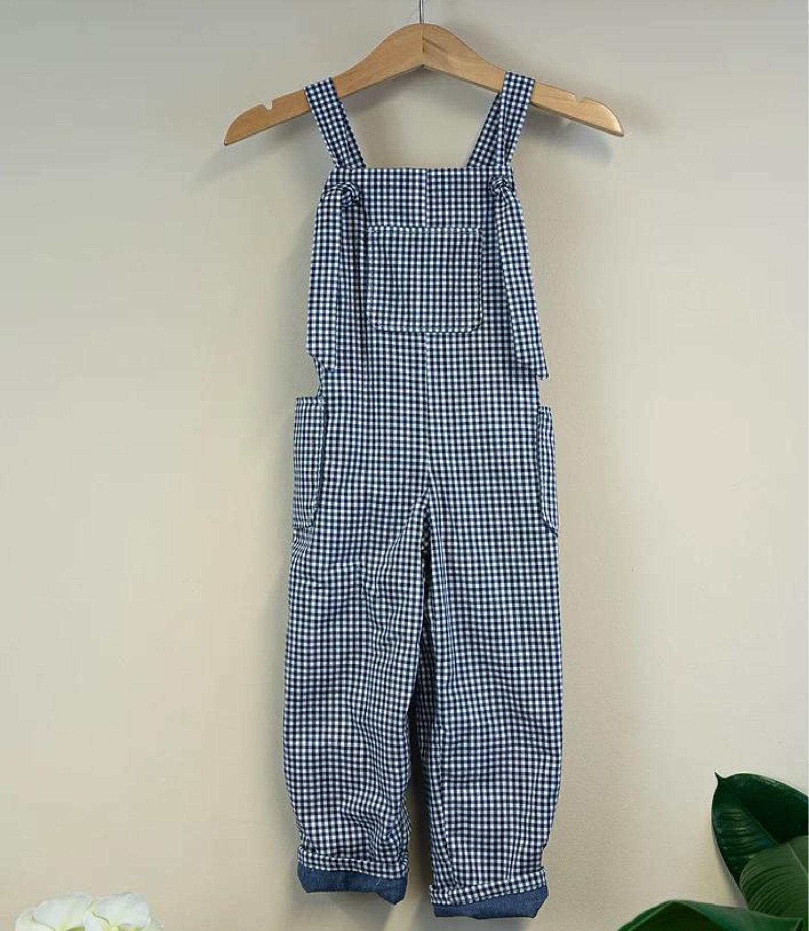 Dorothy Dungarees Navy Gingham, Blue - Clothing & Accessories - The Present King