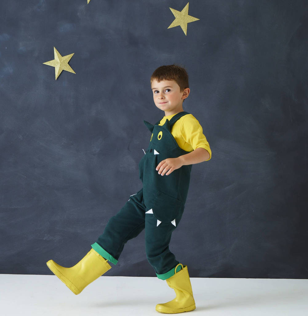 Dragon Dinosaur Dungaree Overalls, Green - Clothing & Accessories - The Present King