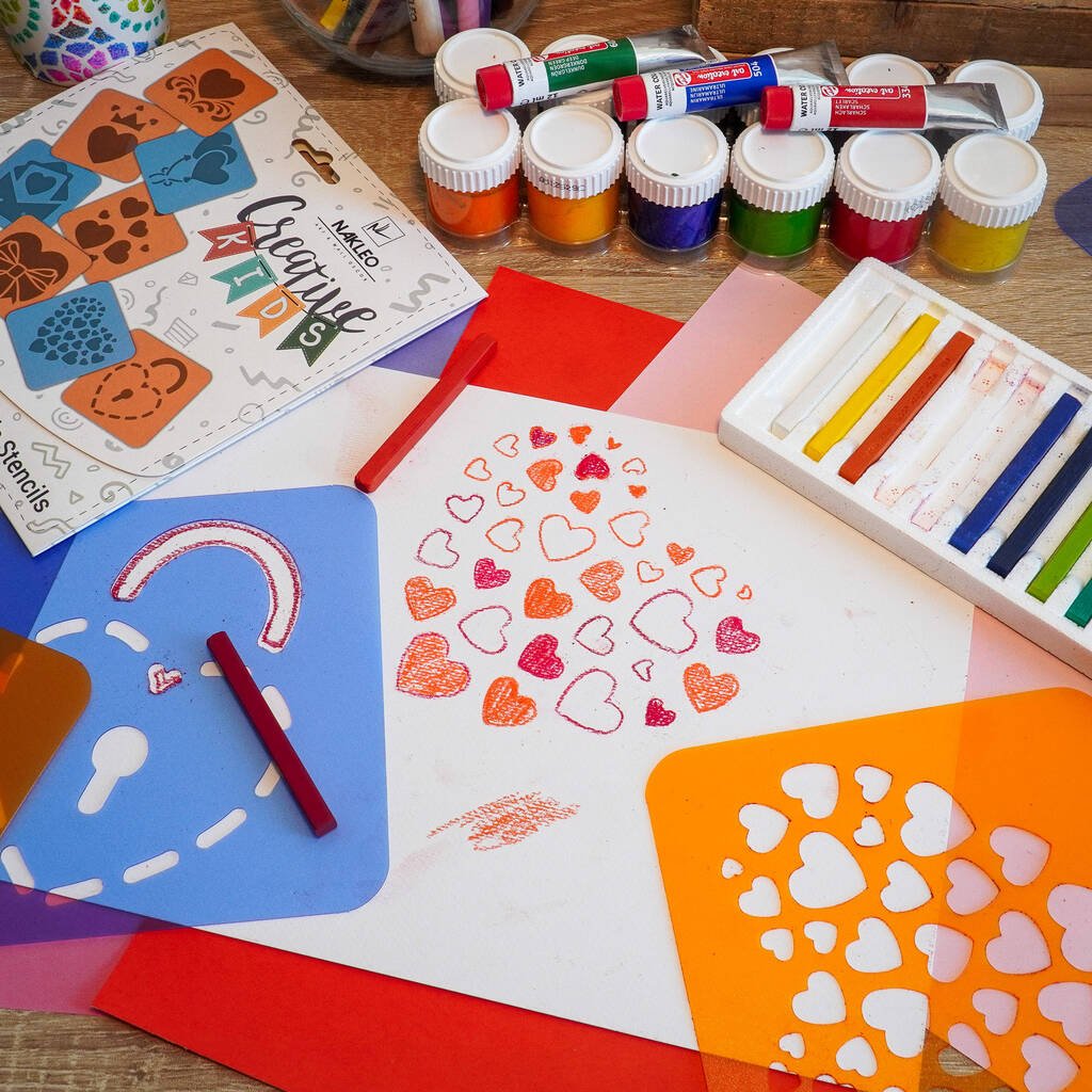 Drawing Stencils For Kids Love Hearts With Brushes - Toys & Games - The Present King