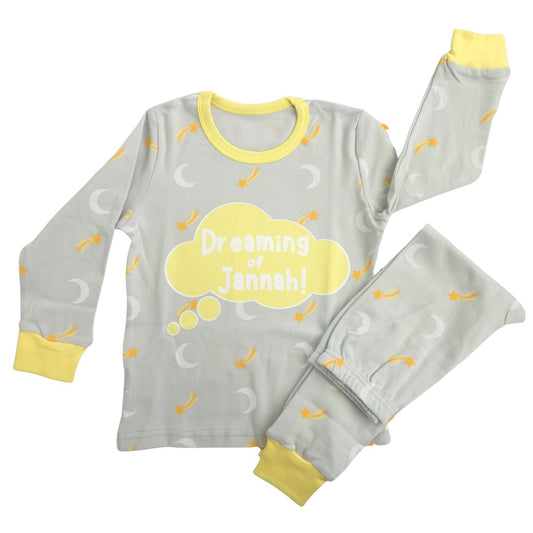 Dreaming Of Jannah Kids Pyjamas Grey And Yellow, Grey - Clothing & Accessories - The Present King